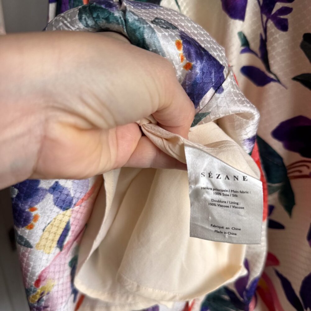 Sezane Floral Midi Dress in Cream with Orange & Purple Blossoms - Picture 5 of 10